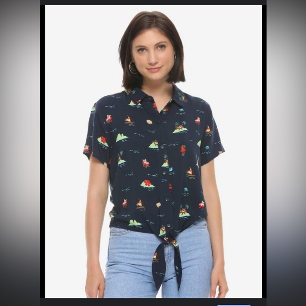 Disney Moana Women's Tie-Front Woven Top - size large- box lunch exclusive